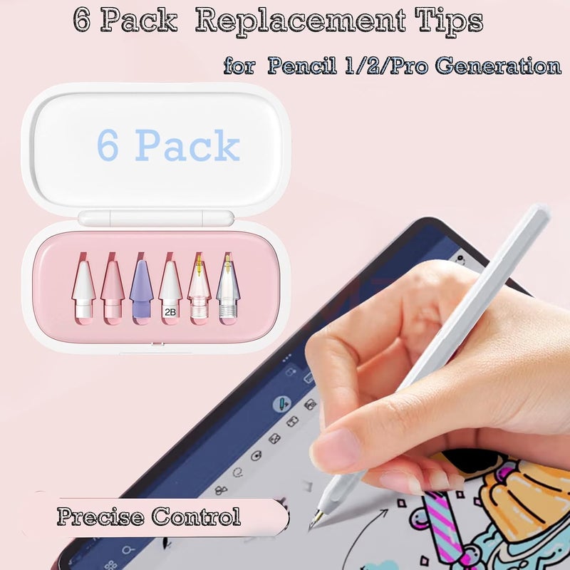 Wilbeva 6 Pack Replacement Pencil Tips with Case for Apple iPad 2nd / 1st Generation - Sensitive and Precise Control iPencil Nibs Compatible with iPad for Pencil USB C/ 2nd/ 1st Gen Apple Pen - Image 2